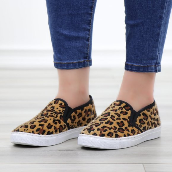 Slip On Leopard Print Furry Fashion Sneakers - Picture 14 of 15